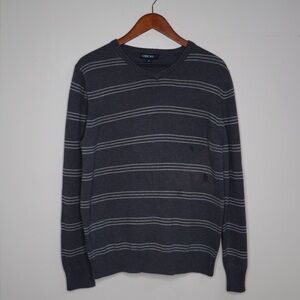 Cherokee Dark Gray Striped V-Neck Sweater